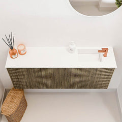 JOYA 100cm toiletmeubel kleur Dusk. Wastafel FAYE positie Rechts 1 kraangat kleur Talc.