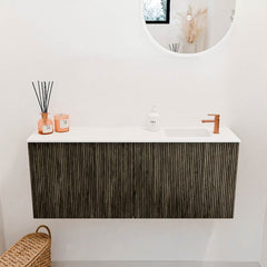 JOYA 100cm toiletmeubel kleur Shadow. Wastafel FAYE positie Rechts 1 kraangat kleur Talc.