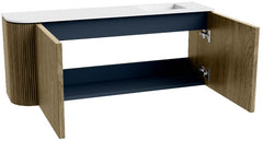 JOYA 101,6cm toiletmeubel ronding links kleur Dusk. Wastafel FAYE positie Rechts Zonder kraangat kleur Talc.