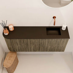 JOYA 101,6cm toiletmeubel ronding links kleur Dusk. Wastafel FAYE positie Rechts Zonder kraangat kleur Urban.