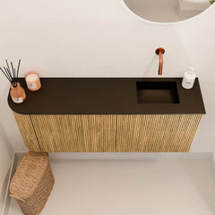 JOYA 101,6cm toiletmeubel ronding links kleur Oak. Wastafel FAYE positie Rechts Zonder kraangat kleur Urban.