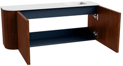 JOYA 101,6cm toiletmeubel ronding links kleur Ruby. Wastafel FAYE positie Rechts Zonder kraangat kleur Talc.