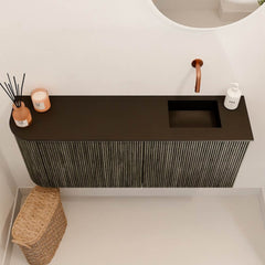 JOYA 101,6cm toiletmeubel ronding links kleur Shadow. Wastafel FAYE positie Rechts Zonder kraangat kleur Urban.