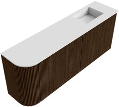 JOYA 101,6cm toiletmeubel ronding links kleur Walnut. Wastafel FAYE positie Rechts Zonder kraangat kleur Talc.