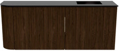 JOYA 101,6cm toiletmeubel ronding links kleur Walnut. Wastafel FAYE positie Rechts Zonder kraangat kleur Urban.