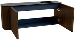 JOYA 101,6cm toiletmeubel ronding links kleur Walnut. Wastafel FAYE positie Rechts Zonder kraangat kleur Urban.