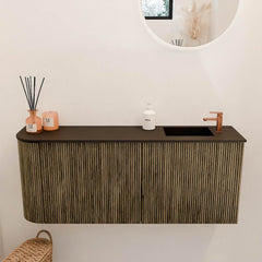 JOYA 101,6cm toiletmeubel ronding links kleur Dusk. Wastafel FAYE positie Rechts 1 kraangat kleur Urban.