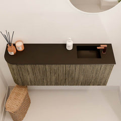 JOYA 101,6cm toiletmeubel ronding links kleur Dusk. Wastafel FAYE positie Rechts 1 kraangat kleur Urban.