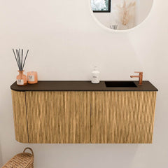 JOYA 101,6cm toiletmeubel ronding links kleur Oak. Wastafel FAYE positie Rechts 1 kraangat kleur Urban.