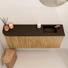 JOYA 101,6cm toiletmeubel ronding links kleur Oak. Wastafel FAYE positie Rechts 1 kraangat kleur Urban.