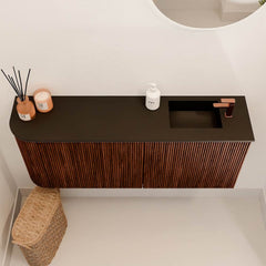 JOYA 101,6cm toiletmeubel ronding links kleur Ruby. Wastafel FAYE positie Rechts 1 kraangat kleur Urban.