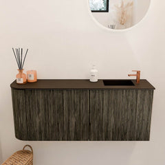 JOYA 101,6cm toiletmeubel ronding links kleur Shadow. Wastafel FAYE positie Rechts 1 kraangat kleur Urban.