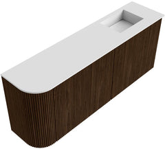 JOYA 101,6cm toiletmeubel ronding links kleur Walnut. Wastafel FAYE positie Rechts 1 kraangat kleur Talc.