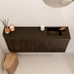 JOYA 101,6cm toiletmeubel ronding links kleur Walnut. Wastafel FAYE positie Rechts 1 kraangat kleur Urban.