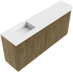 JOYA 101,6cm toiletmeubel ronding rechts kleur Dusk. Wastafel FAYE positie Links Zonder kraangat kleur Talc.