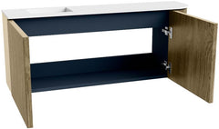 JOYA 101,6cm toiletmeubel ronding rechts kleur Dusk. Wastafel FAYE positie Links Zonder kraangat kleur Talc.