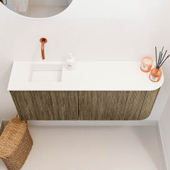 JOYA 101,6cm toiletmeubel ronding rechts kleur Dusk. Wastafel FAYE positie Links Zonder kraangat kleur Talc.