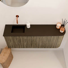 JOYA 101,6cm toiletmeubel ronding rechts kleur Dusk. Wastafel FAYE positie Links Zonder kraangat kleur Urban.