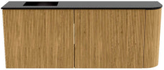 JOYA 101,6cm toiletmeubel ronding rechts kleur Oak. Wastafel FAYE positie Links Zonder kraangat kleur Urban.