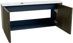 JOYA 101,6cm toiletmeubel ronding rechts kleur Shadow. Wastafel FAYE positie Links Zonder kraangat kleur Talc.