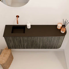 JOYA 101,6cm toiletmeubel ronding rechts kleur Shadow. Wastafel FAYE positie Links Zonder kraangat kleur Urban.