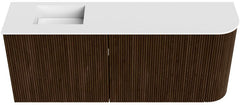 JOYA 101,6cm toiletmeubel ronding rechts kleur Walnut. Wastafel FAYE positie Links Zonder kraangat kleur Talc.