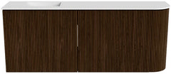 JOYA 101,6cm toiletmeubel ronding rechts kleur Walnut. Wastafel FAYE positie Links Zonder kraangat kleur Talc.