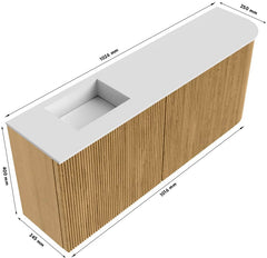 JOYA 101,6cm toiletmeubel ronding rechts kleur Walnut. Wastafel FAYE positie Links Zonder kraangat kleur Urban.
