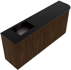 JOYA 101,6cm toiletmeubel ronding rechts kleur Walnut. Wastafel FAYE positie Links Zonder kraangat kleur Urban.