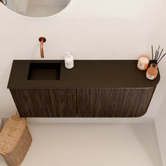 JOYA 101,6cm toiletmeubel ronding rechts kleur Walnut. Wastafel FAYE positie Links Zonder kraangat kleur Urban.