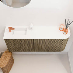 JOYA 101,6cm toiletmeubel ronding rechts kleur Dusk. Wastafel FAYE positie Links 1 kraangat kleur Talc.