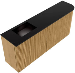 JOYA 101,6cm toiletmeubel ronding rechts kleur Oak. Wastafel FAYE positie Links 1 kraangat kleur Urban.