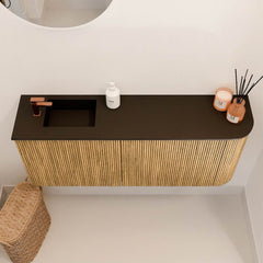 JOYA 101,6cm toiletmeubel ronding rechts kleur Oak. Wastafel FAYE positie Links 1 kraangat kleur Urban.