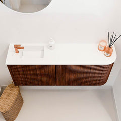 JOYA 101,6cm toiletmeubel ronding rechts kleur Ruby. Wastafel FAYE positie Links 1 kraangat kleur Talc.