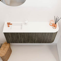 JOYA 101,6cm toiletmeubel ronding rechts kleur Shadow. Wastafel FAYE positie Links 1 kraangat kleur Talc.