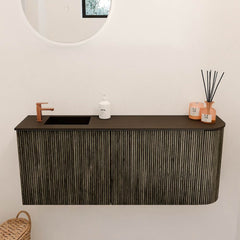 JOYA 101,6cm toiletmeubel ronding rechts kleur Shadow. Wastafel FAYE positie Links 1 kraangat kleur Urban.