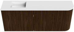 JOYA 101,6cm toiletmeubel ronding rechts kleur Walnut. Wastafel FAYE positie Links 1 kraangat kleur Talc.