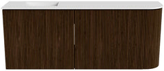 JOYA 101,6cm toiletmeubel ronding rechts kleur Walnut. Wastafel FAYE positie Links 1 kraangat kleur Talc.