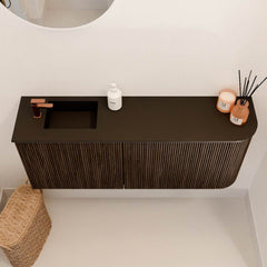 JOYA 101,6cm toiletmeubel ronding rechts kleur Walnut. Wastafel FAYE positie Links 1 kraangat kleur Urban.