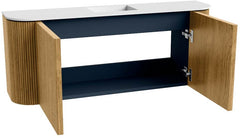 JOYA 103,2cm toiletmeubel ronding links + rechts kleur Oak. Wastafel FAYE positie Midden Zonder kraangat kleur Talc.