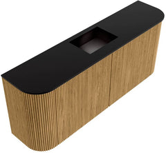 JOYA 103,2cm toiletmeubel ronding links + rechts kleur Oak. Wastafel FAYE positie Midden Zonder kraangat kleur Urban.