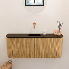 JOYA 103,2cm toiletmeubel ronding links + rechts kleur Oak. Wastafel FAYE positie Midden Zonder kraangat kleur Urban.