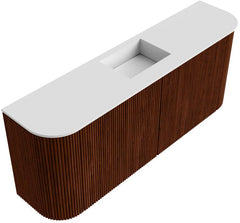 JOYA 103,2cm toiletmeubel ronding links + rechts kleur Ruby. Wastafel FAYE positie Midden Zonder kraangat kleur Talc.