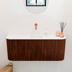 JOYA 103,2cm toiletmeubel ronding links + rechts kleur Ruby. Wastafel FAYE positie Midden Zonder kraangat kleur Talc.