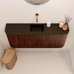 JOYA 103,2cm toiletmeubel ronding links + rechts kleur Ruby. Wastafel FAYE positie Midden Zonder kraangat kleur Urban.