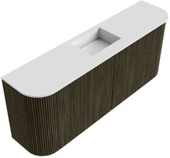 JOYA 103,2cm toiletmeubel ronding links + rechts kleur Shadow. Wastafel FAYE positie Midden Zonder kraangat kleur Talc.