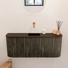 JOYA 103,2cm toiletmeubel ronding links + rechts kleur Shadow. Wastafel FAYE positie Midden Zonder kraangat kleur Urban.