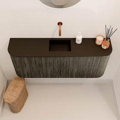 JOYA 103,2cm toiletmeubel ronding links + rechts kleur Shadow. Wastafel FAYE positie Midden Zonder kraangat kleur Urban.