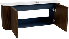 JOYA 103,2cm toiletmeubel ronding links + rechts kleur Walnut. Wastafel FAYE positie Midden Zonder kraangat kleur Talc.