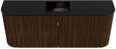 JOYA 103,2cm toiletmeubel ronding links + rechts kleur Walnut. Wastafel FAYE positie Midden Zonder kraangat kleur Urban.